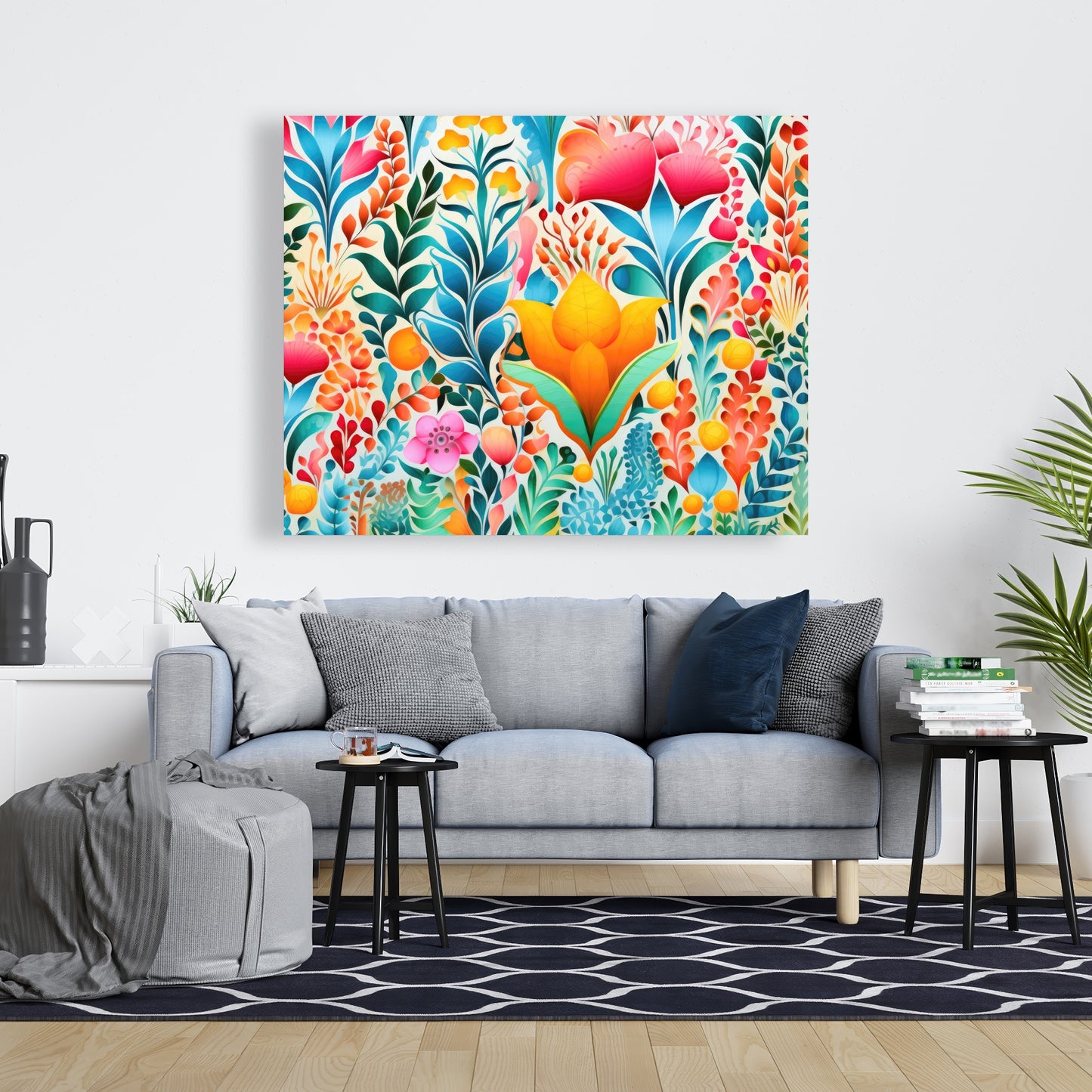 Flowing Flowers - Green Canvas for Elegant Home Decor