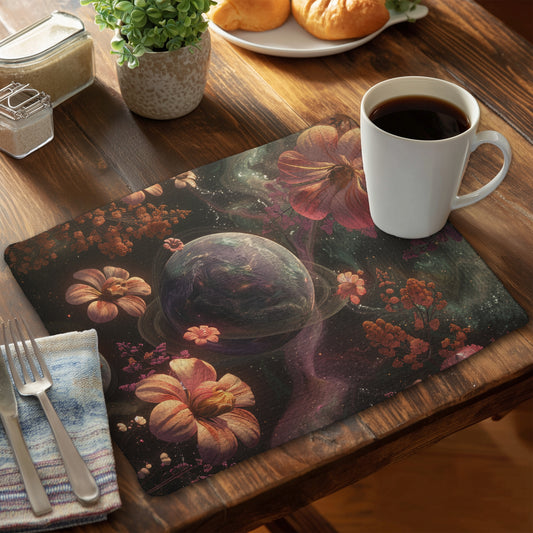 Flower space Black Braided Polyester Placemats for Home Decor