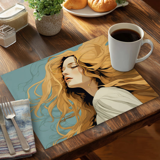 Flowing Hair Blue Polyester Placemat - Stylish Home Decor