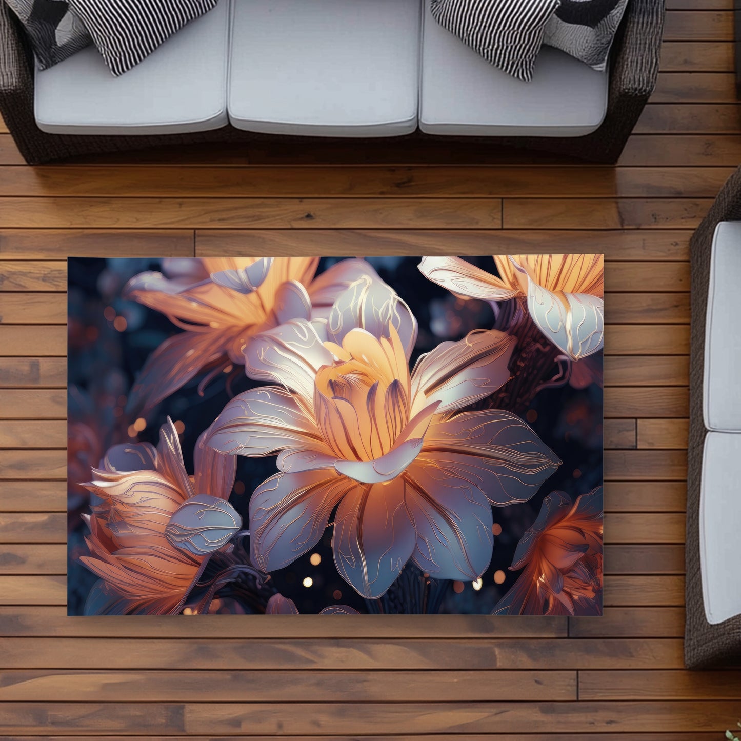 Pixie flowers Black Outdoor Area Rug for Home Decor - Durable