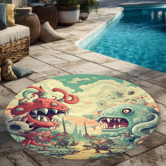 Two Titans Gray 5' Round Outdoor Area Rug | Home Decor