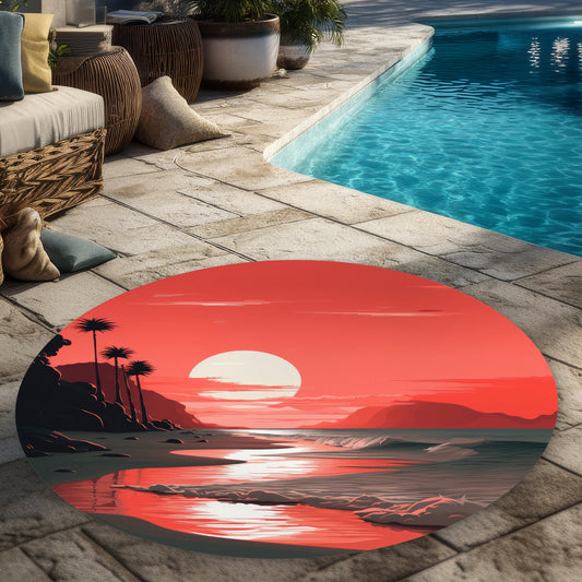 Blood Sun Red 5' Round Outdoor Area Rug for Home Decor