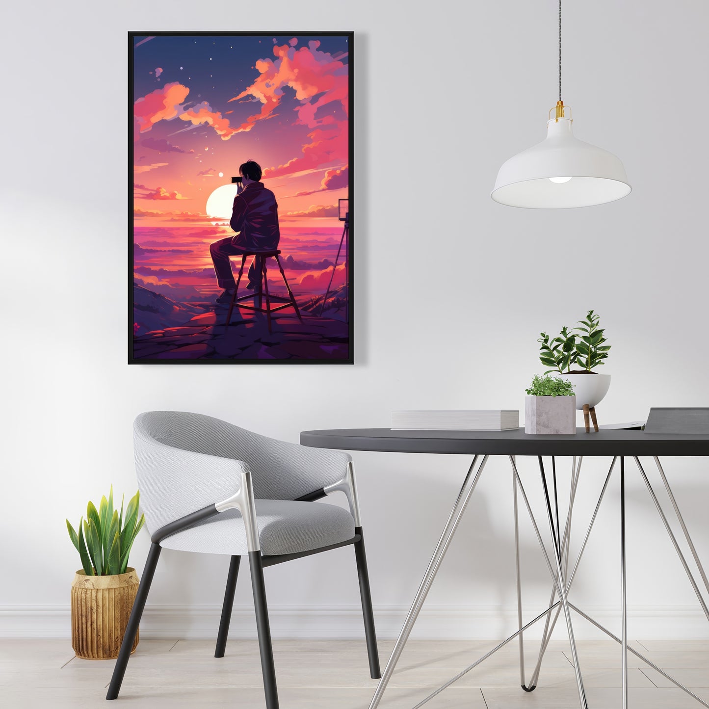The Observer - Blue Framed Canvas Art for Home Decor