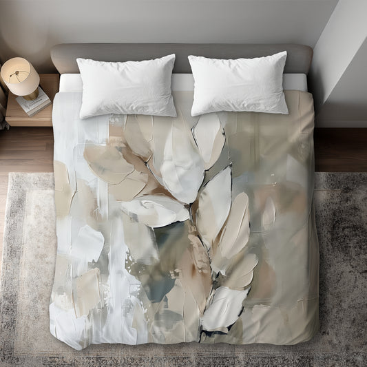 Housse de couette beige à motif feuilles | Décoration d'intérieur élégante