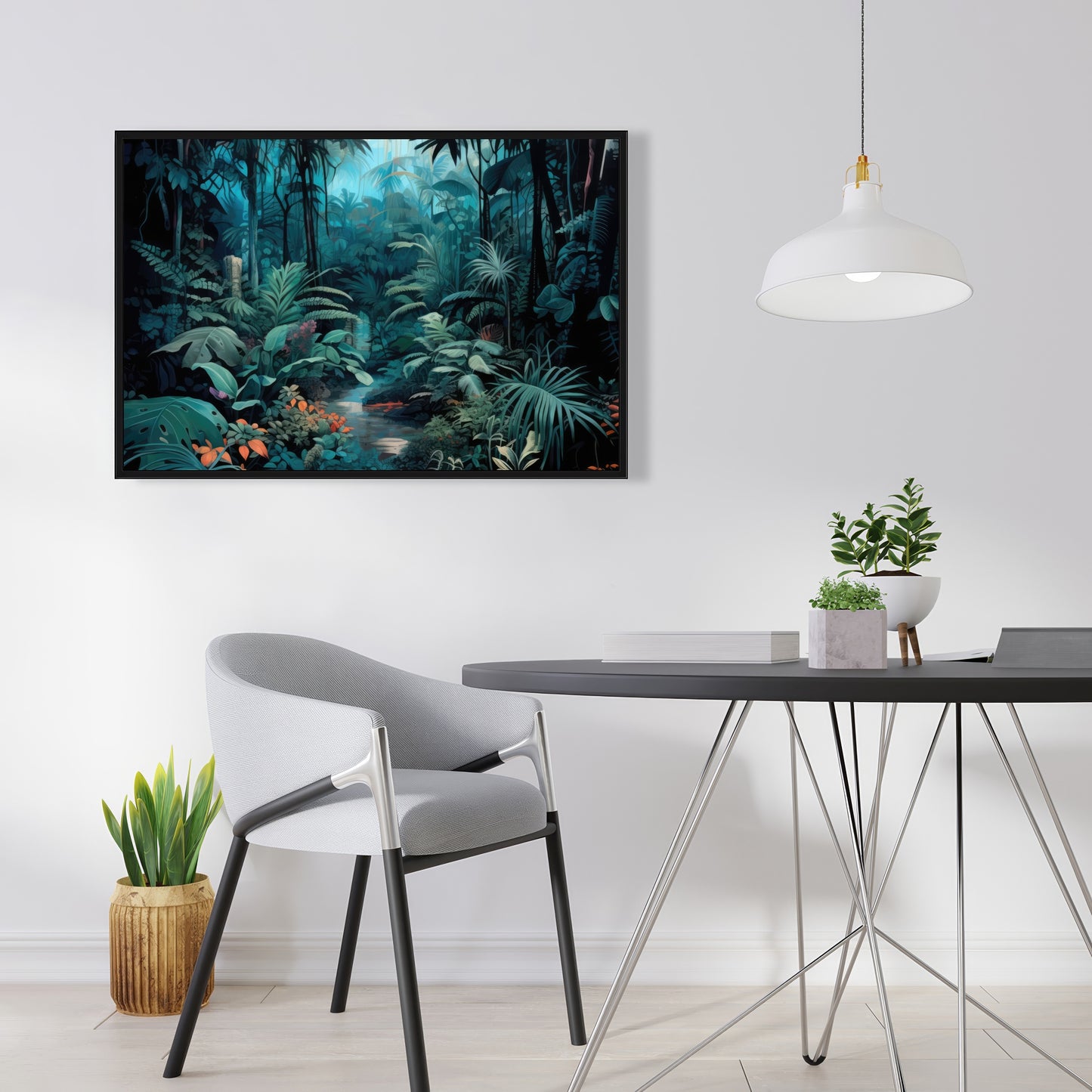 Deep in the Jungle - Blue Framed Canvas for Home Decor