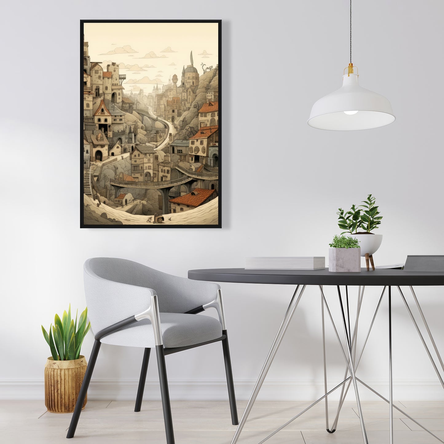Intricate Town Hall - Orange Framed Canvas Home Decor