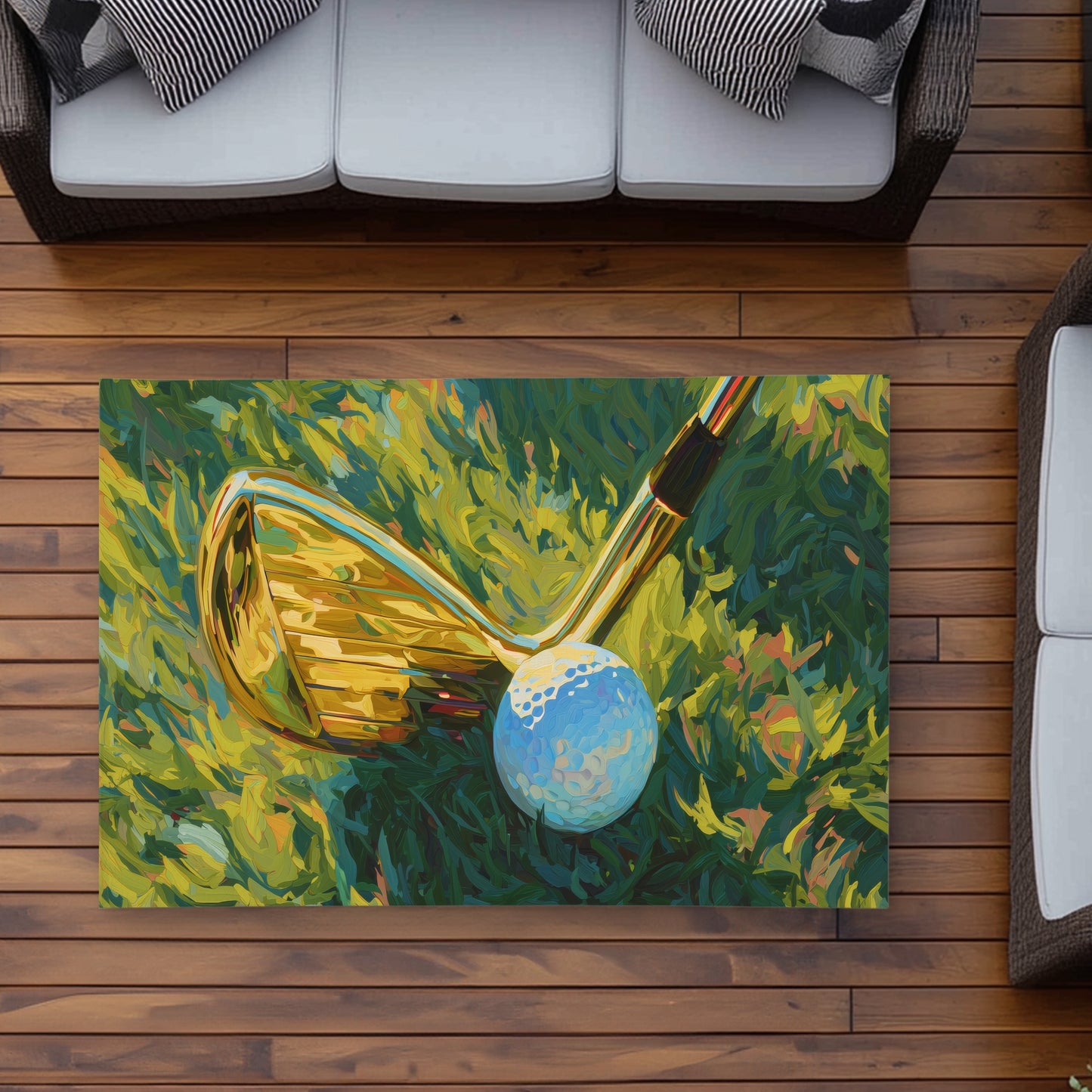 Golden Club | Man Cave Abstract Outdoor Area Rug for Home Decor
