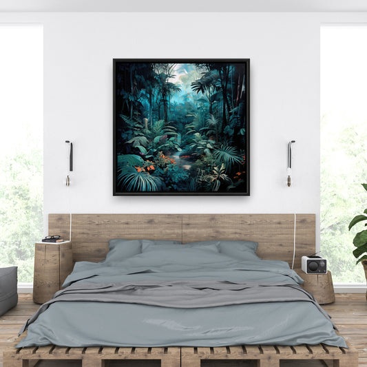 Deep in the Jungle - Blue Framed Canvas for Home Decor