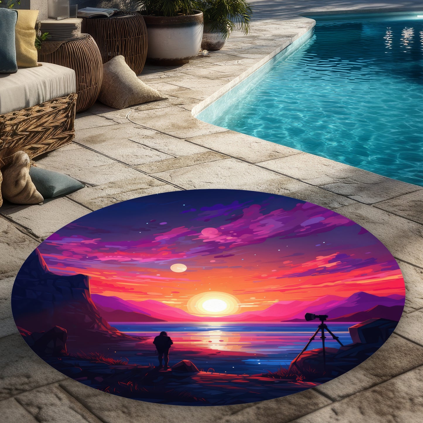 Solitude Yellow Round Outdoor Area Rug for Home Decor