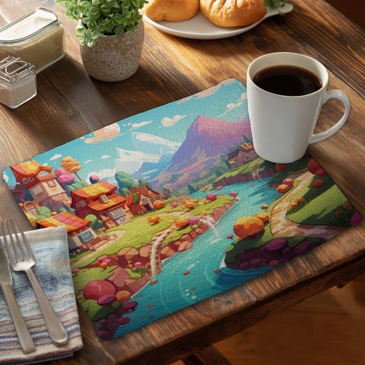 Sweet Town Orange Braided Polyester Placemat for Home Decor