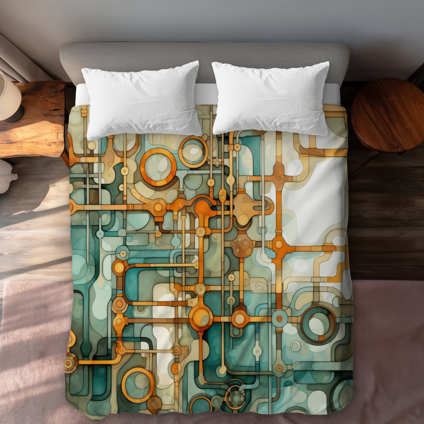 Turns and Bends Turquoise Duvet Cover | Stylish Home Decor