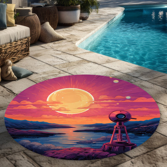 Tapis d'extérieur rond rose « Measure the Calm » de 1,5 m | Décoration d'intérieur