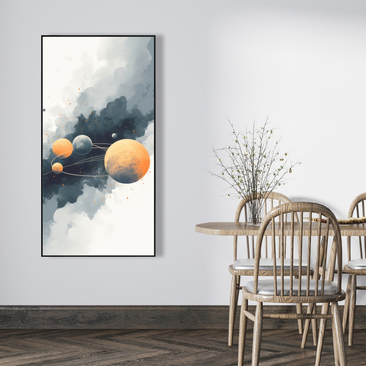 Circle of Planets - Orange Framed Canvas for Home Decor