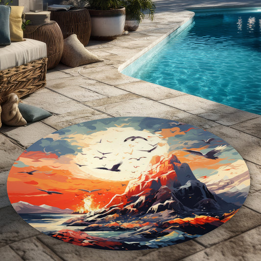 Towards Danger Gray 5' Round Outdoor Area Rug | Home Decor