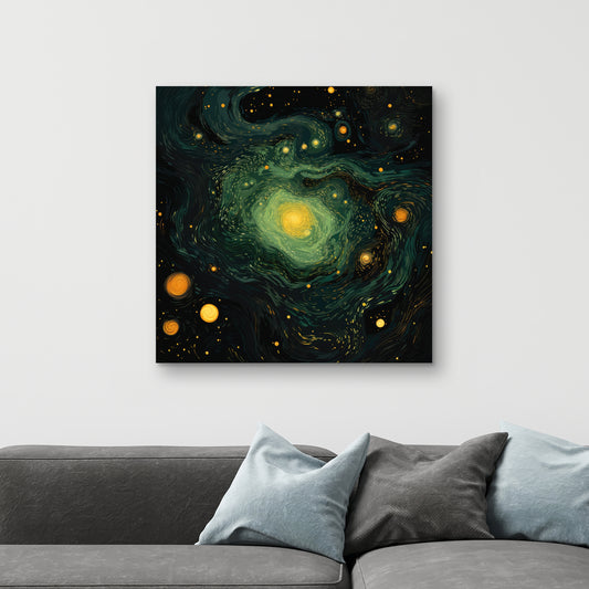 Illuminated in Space - Black Canvas Home Decor Art Print