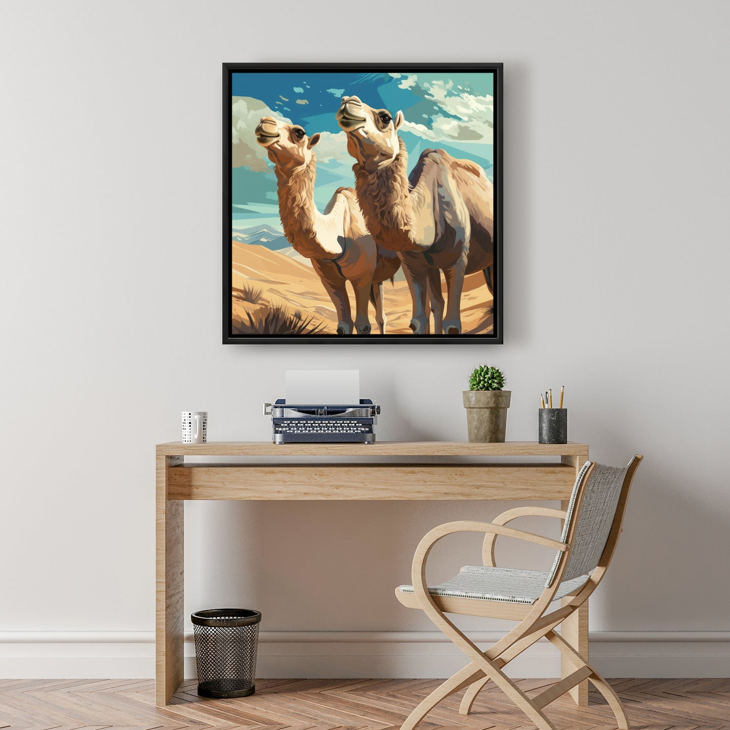 Camels looking up - 36"x36" Framed canvas