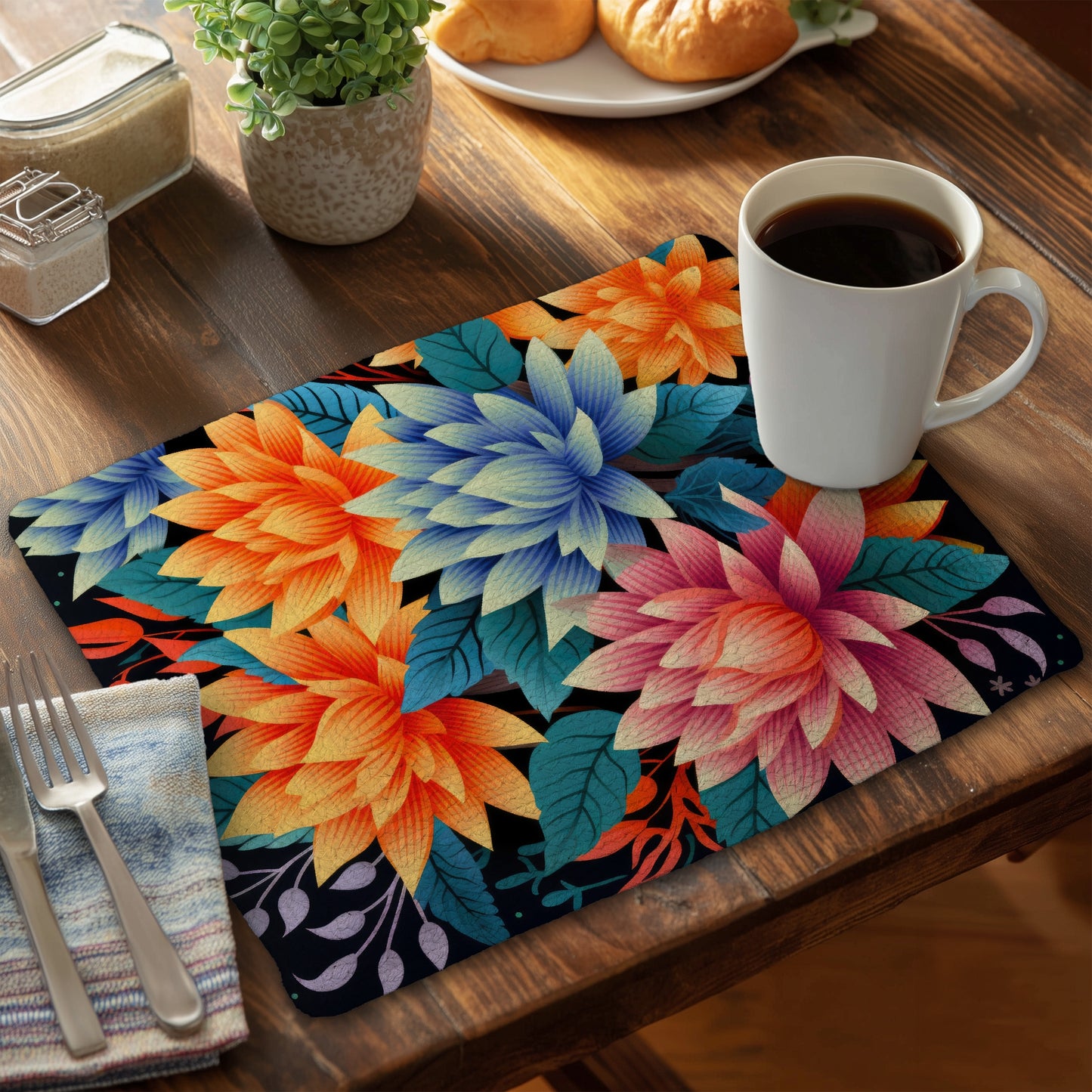 Color Bouquet - Pink Braided Polyester Placemat for Home Decor