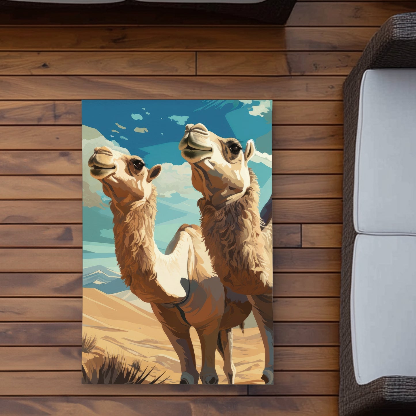 Camels Looking Up - Blue Outdoor Area Rug for Home Decor