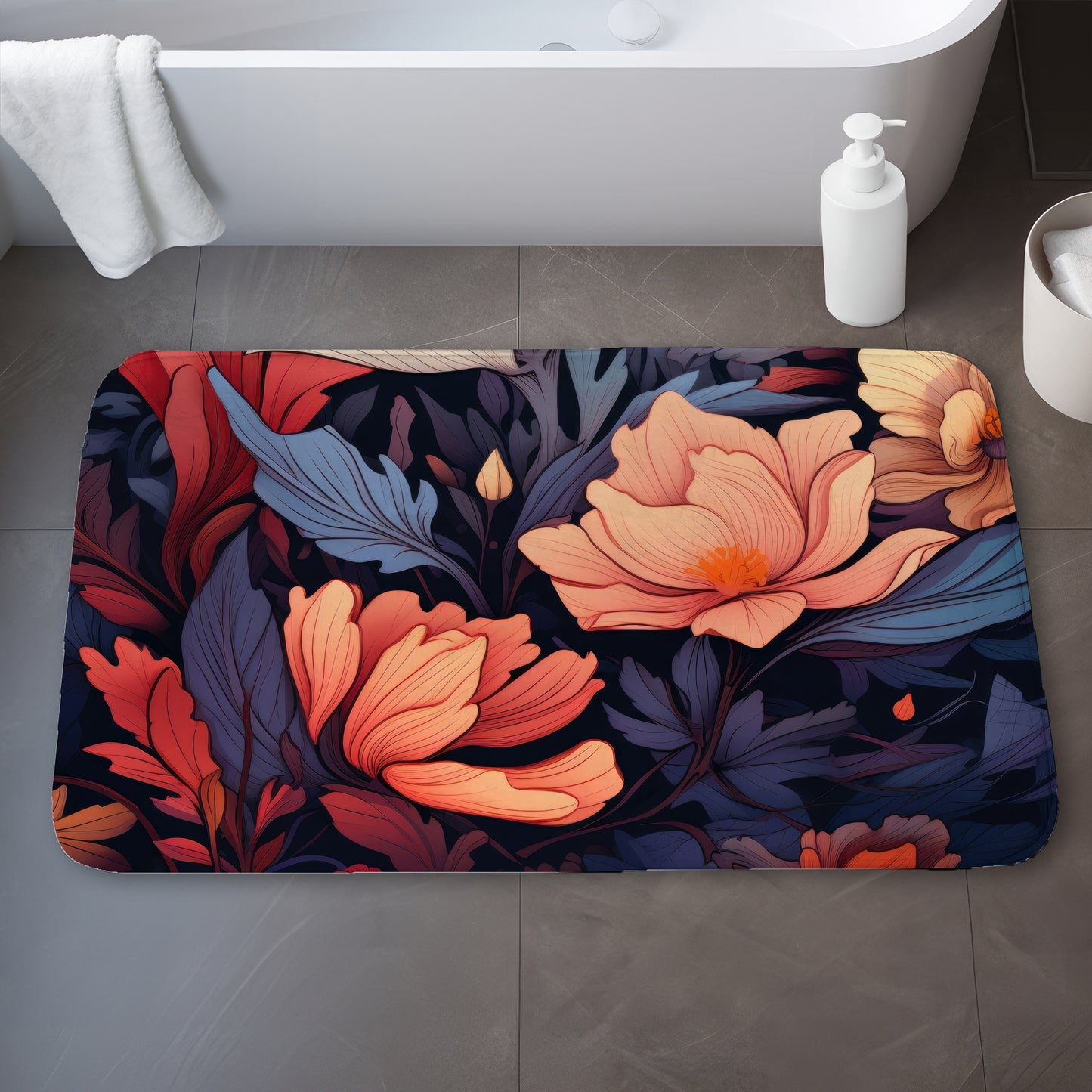 Blooming Uninterrupted Orange Bath Mat | Home Decor Essentials