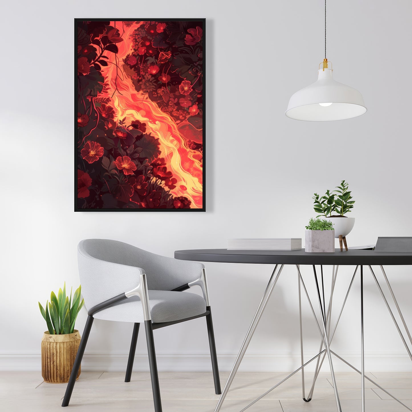 Seering Flowerbed - Red Framed Canvas Home Decor Art
