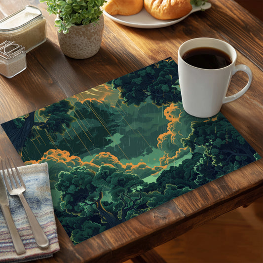Drops Green Polyester Placemat for Home Decor | Stylish Set