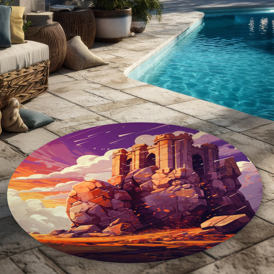 The Last Remains - Purple Round Outdoor Area Rug for Home Decor