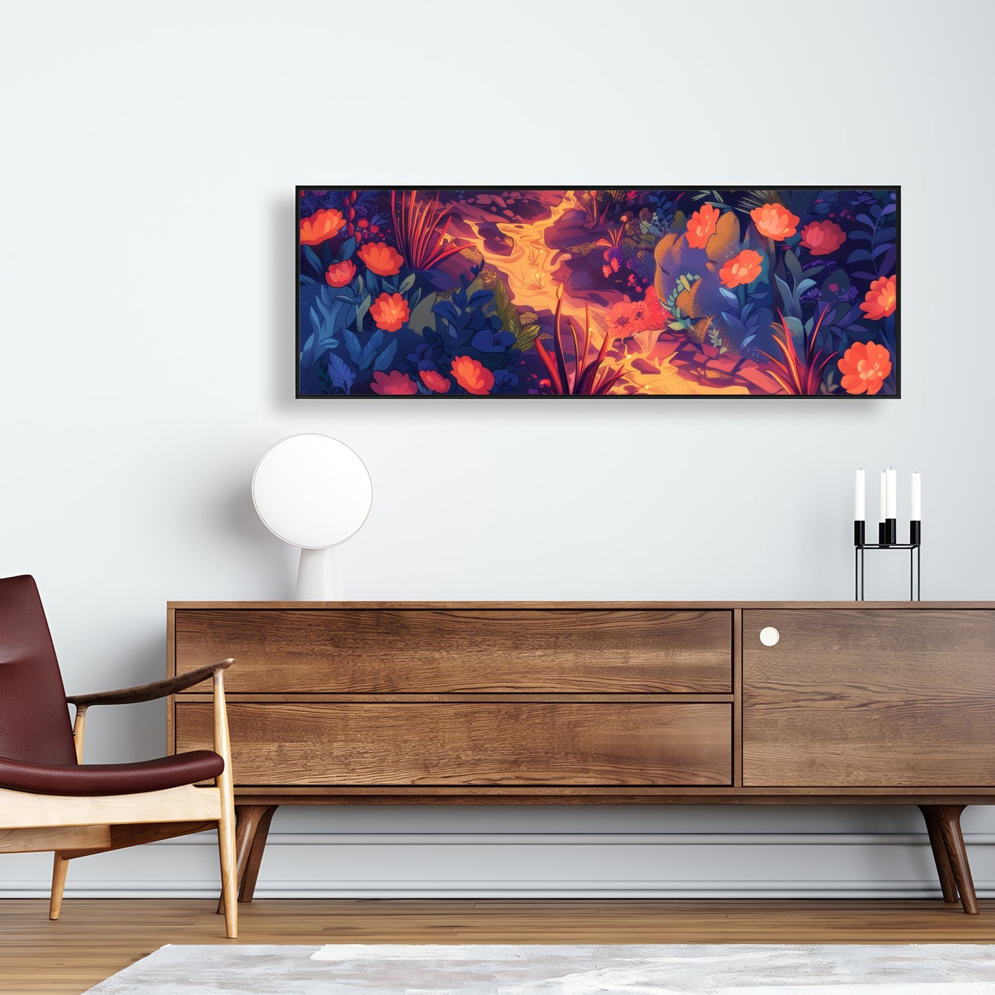 Burning Flowers Purple Framed Canvas | Home Decor Art