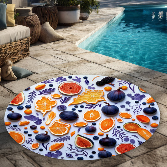 Fruity Skins Blue Round Outdoor Area Rug for Home Decor