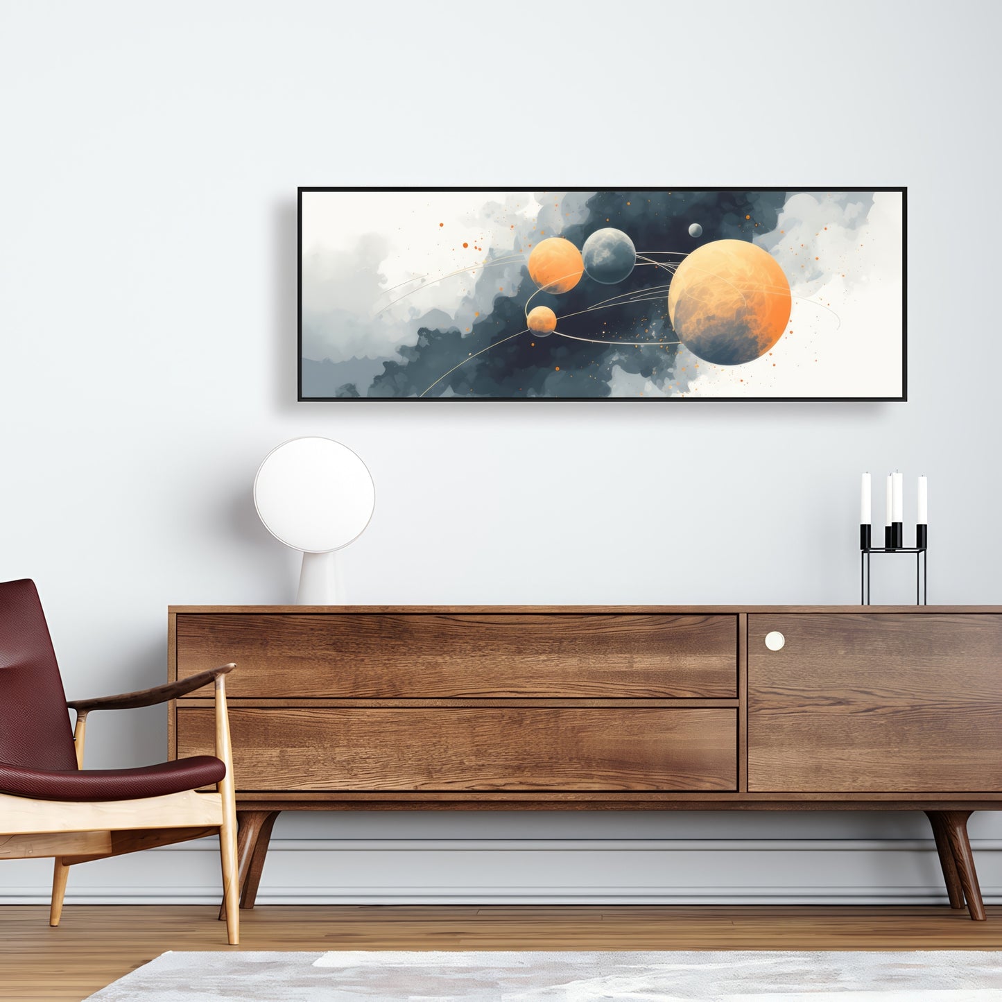 Circle of Planets - Orange Framed Canvas for Home Decor