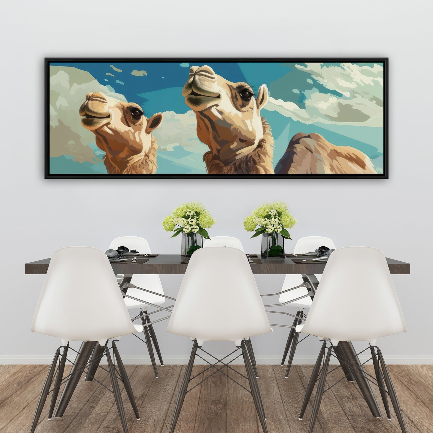 Camels looking up - 36"x36" Framed canvas