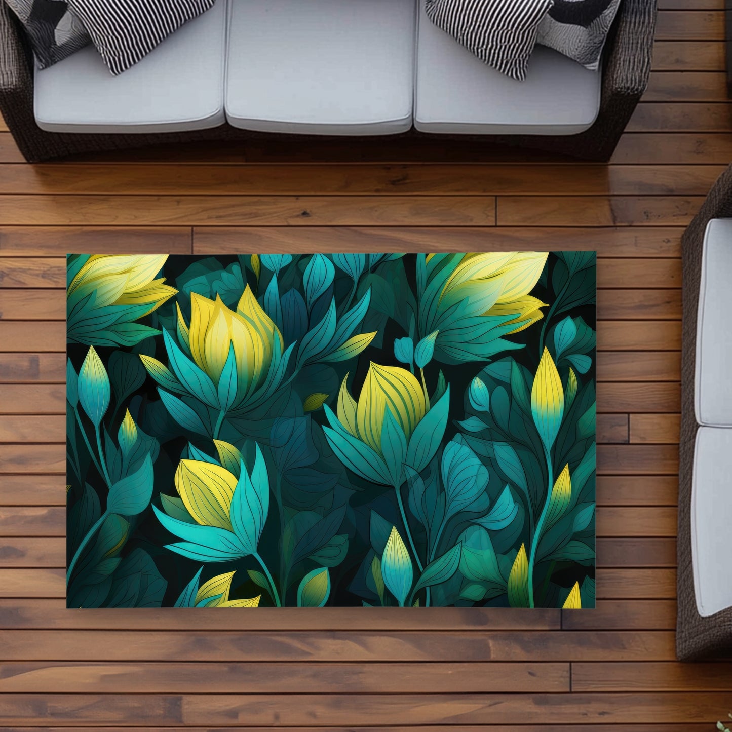 Intense Bloom Green Outdoor Area Rug for Home Decor | Stylish