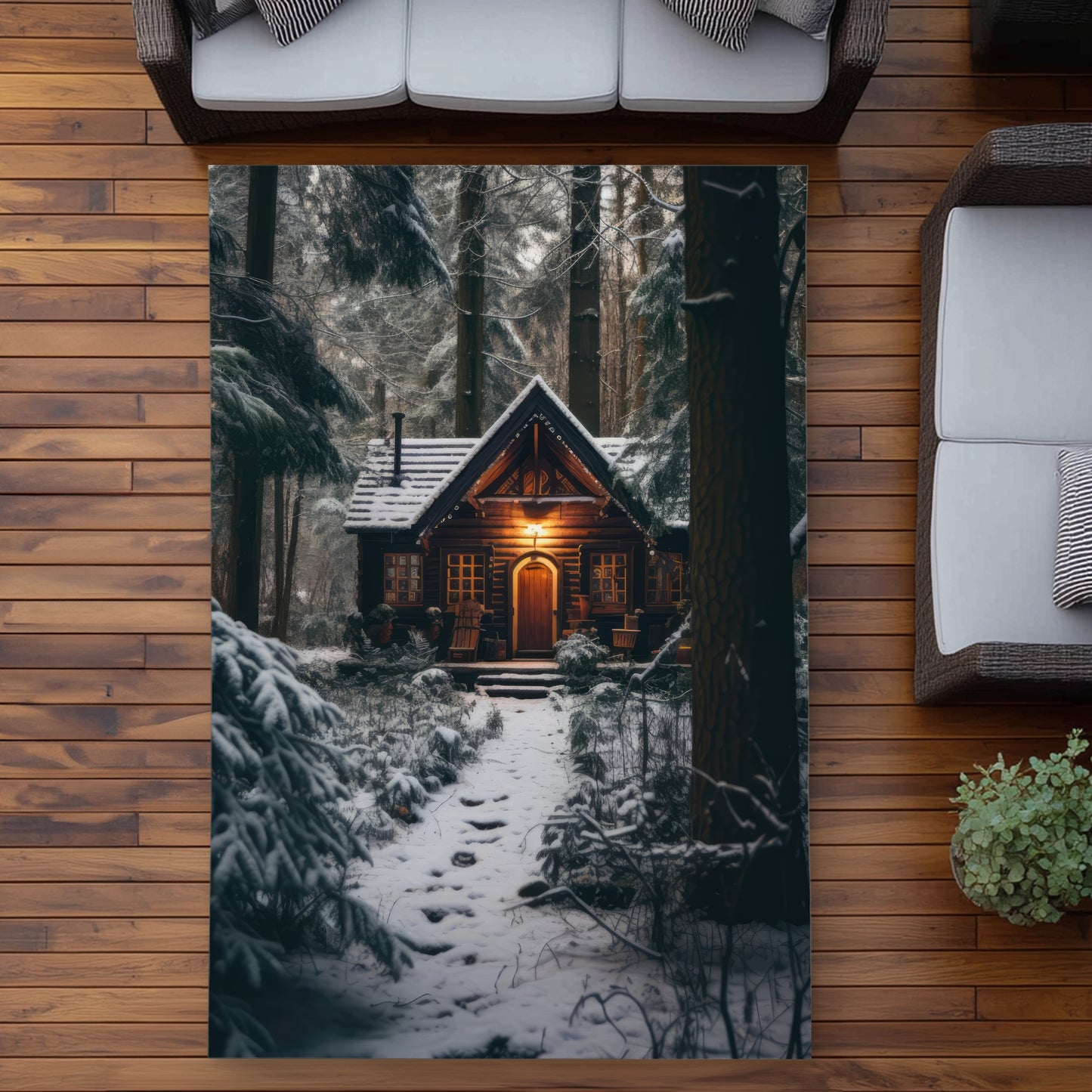 The lone cabin - Orange outdoor area rug for home decor
