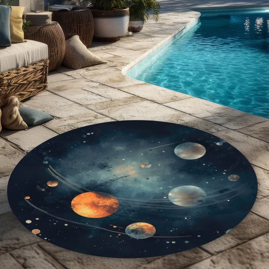 Deep Exploration Orange Round Outdoor Area Rug for Home Decor