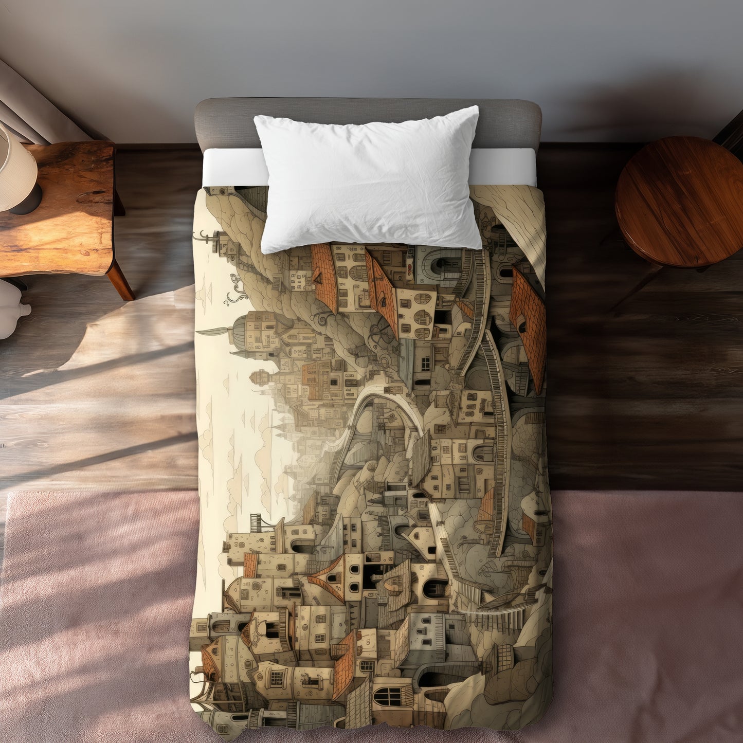 Intricate Town Hall Beige Duvet Cover | Elegant Home Decor