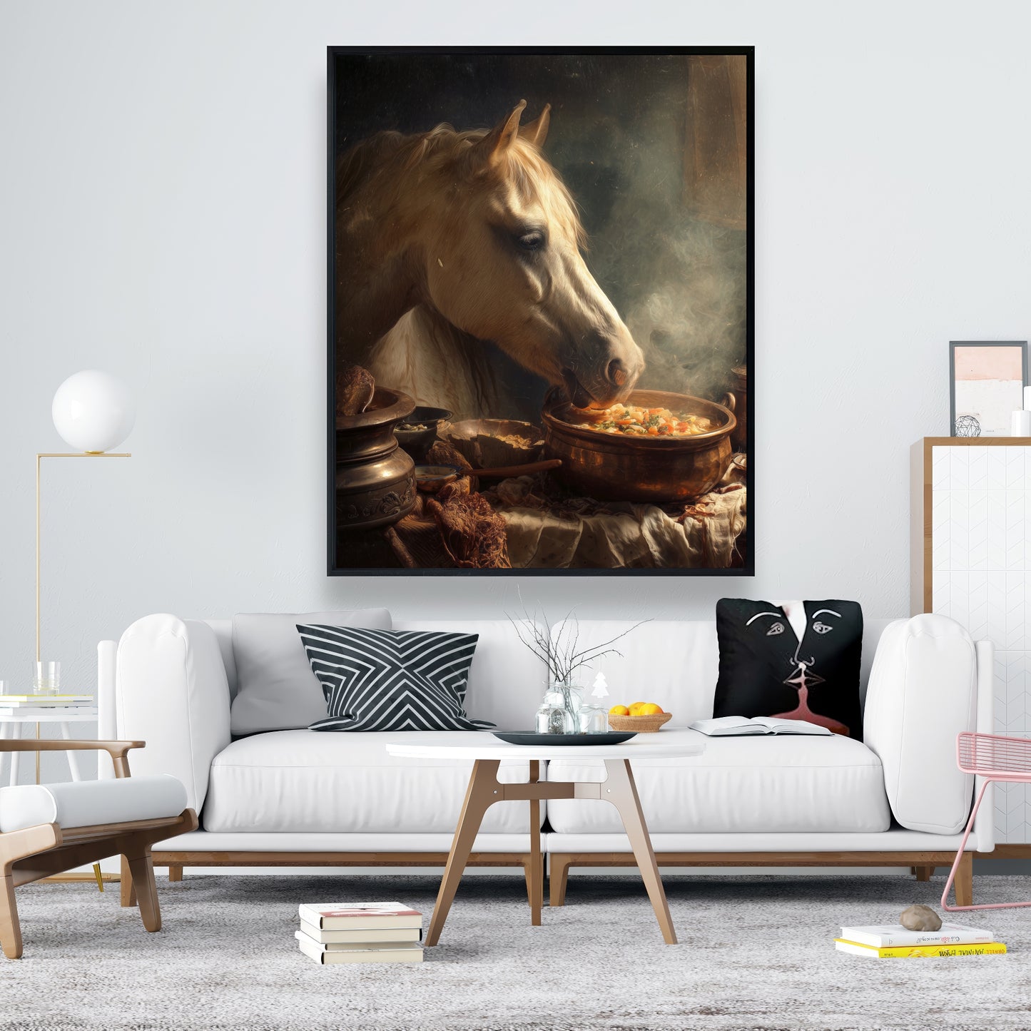 Horse on soup - 24"x24" Framed canvas