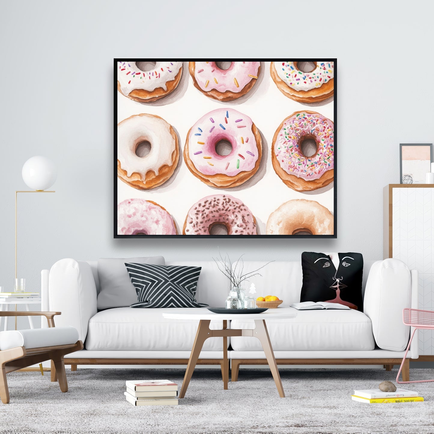 Donuts Beige Framed Canvas - Stylish Home Decor Piece