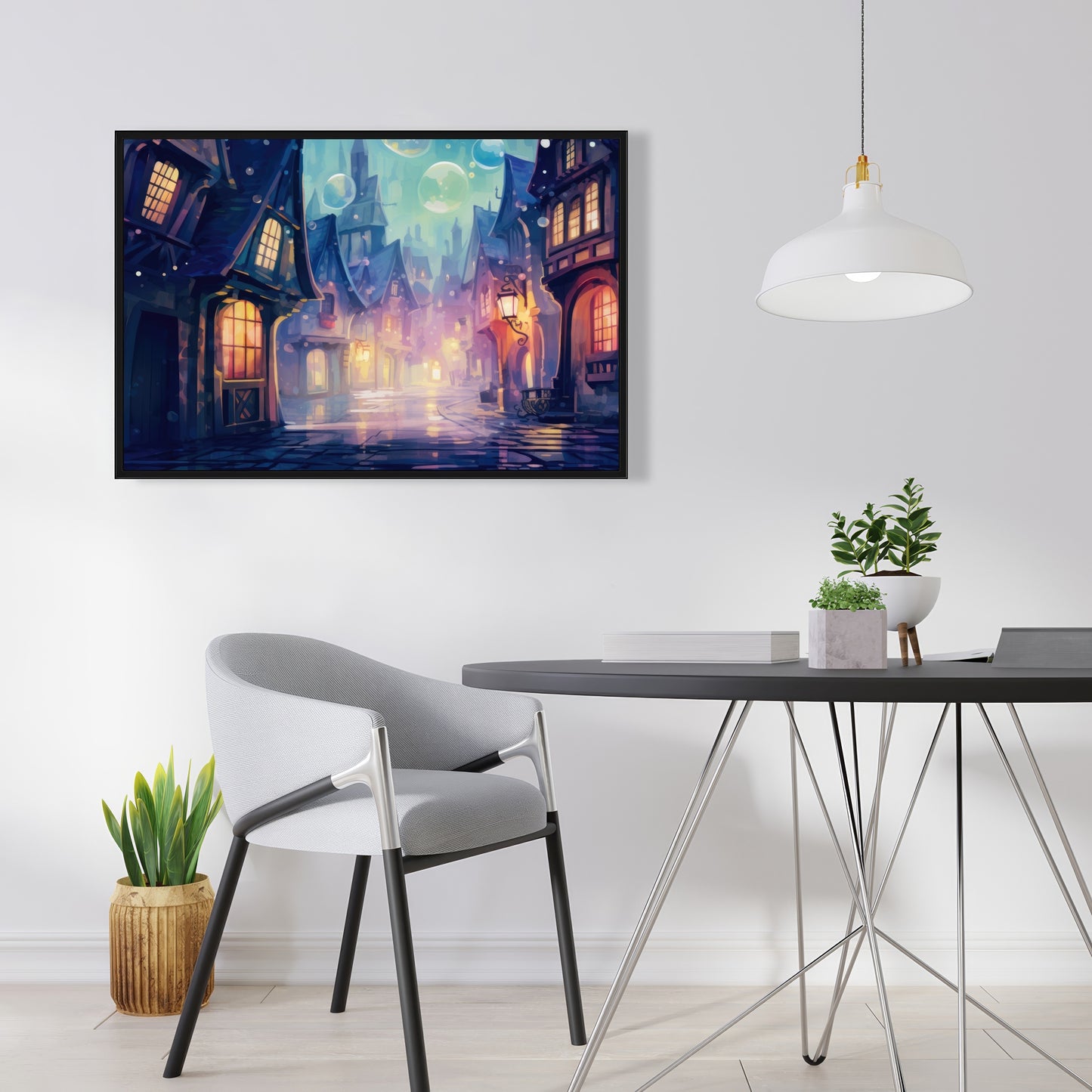 Bubble ville - Purple Framed Canvas for Home Decor