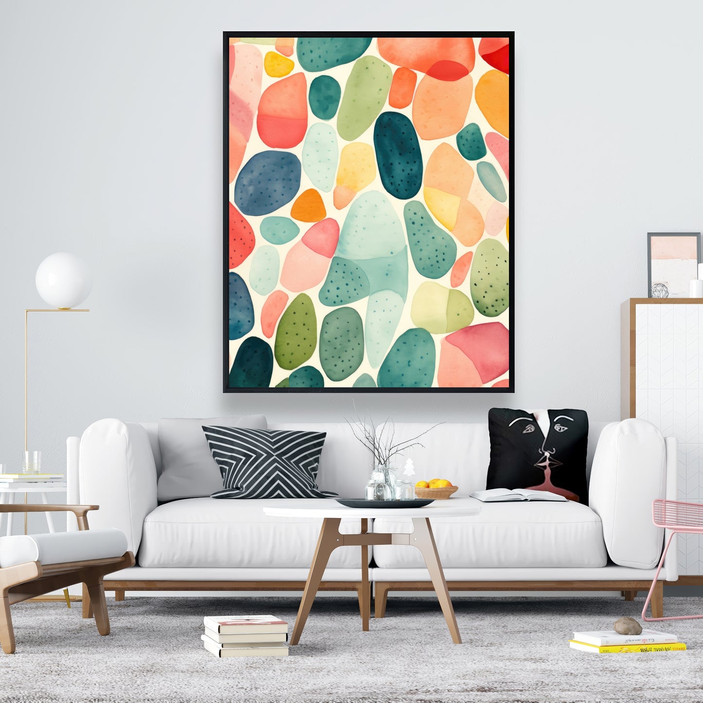Seedy Shapes - Turquoise Framed Canvas for Home Decor