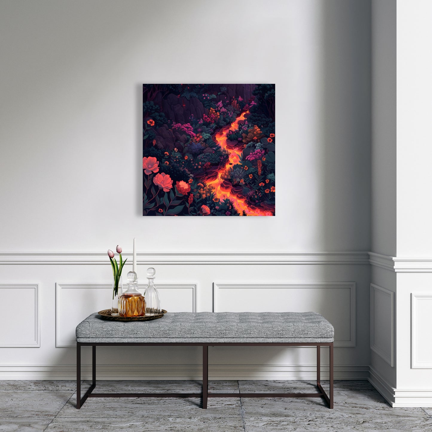 Flowing magma - Black canvas home decor art piece