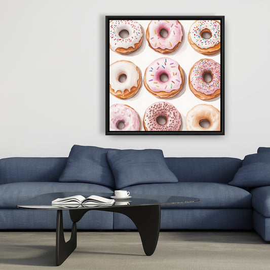 Donuts Beige Framed Canvas - Stylish Home Decor Piece