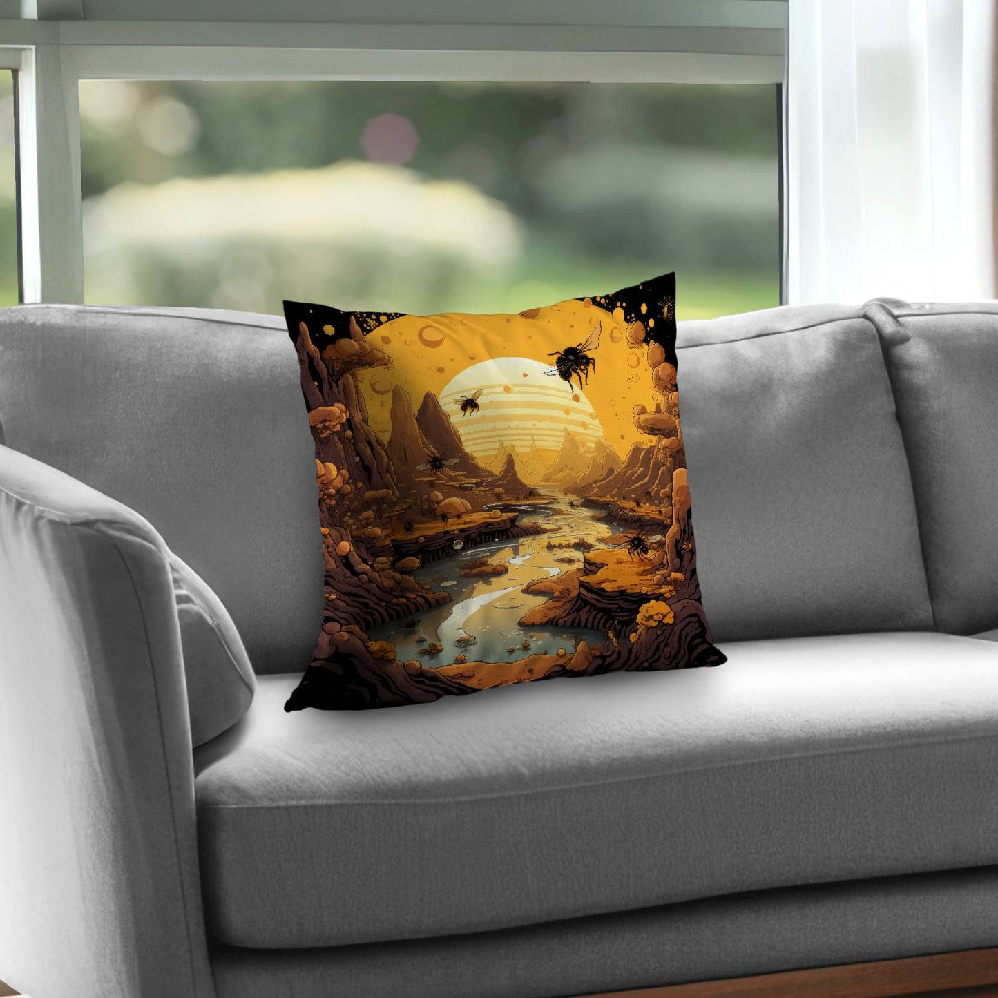 Hive Mind Black Poly Twill Throw Pillow Insert for Home Decor