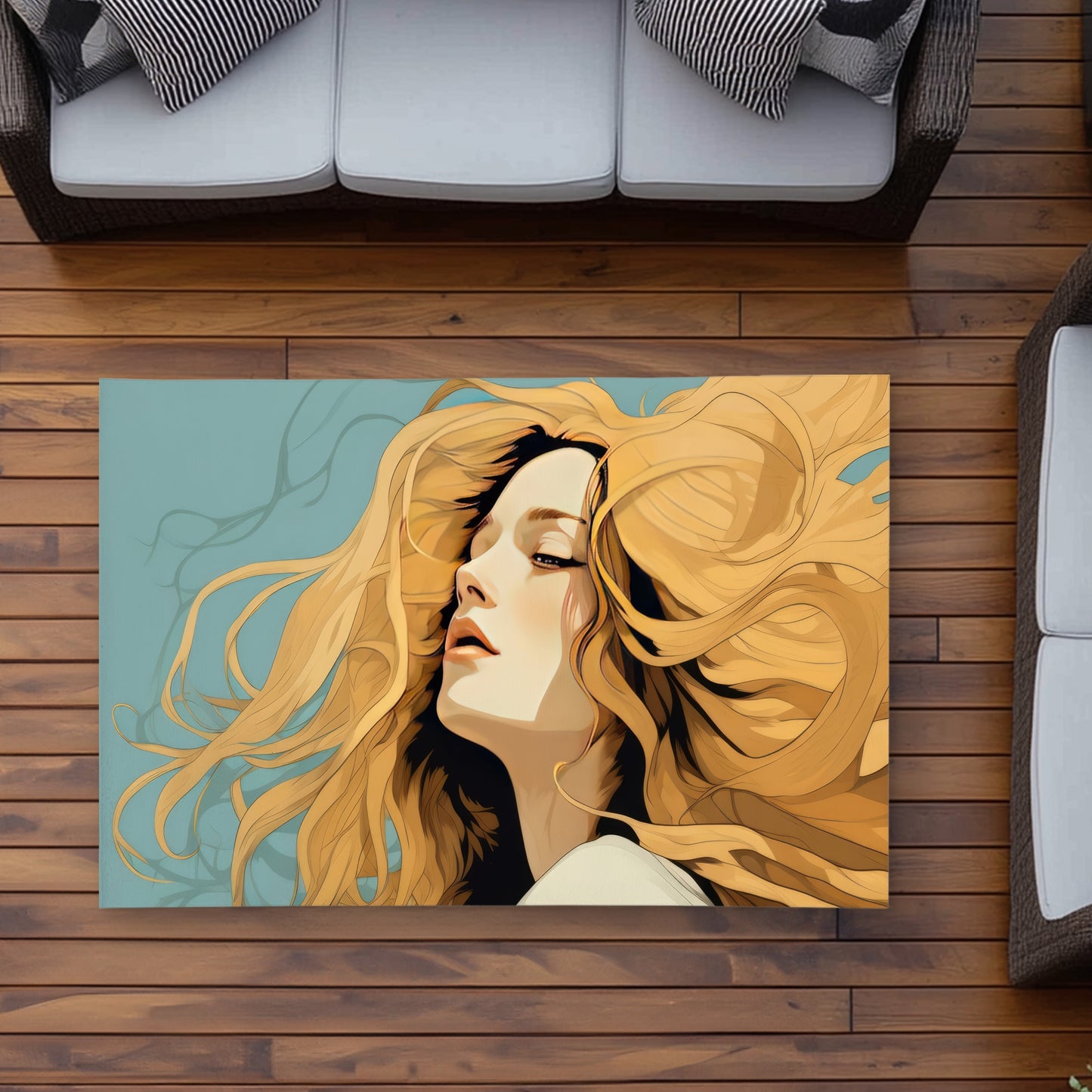 Flowing Hair Blue Outdoor Area Rug | Stylish Home Decor
