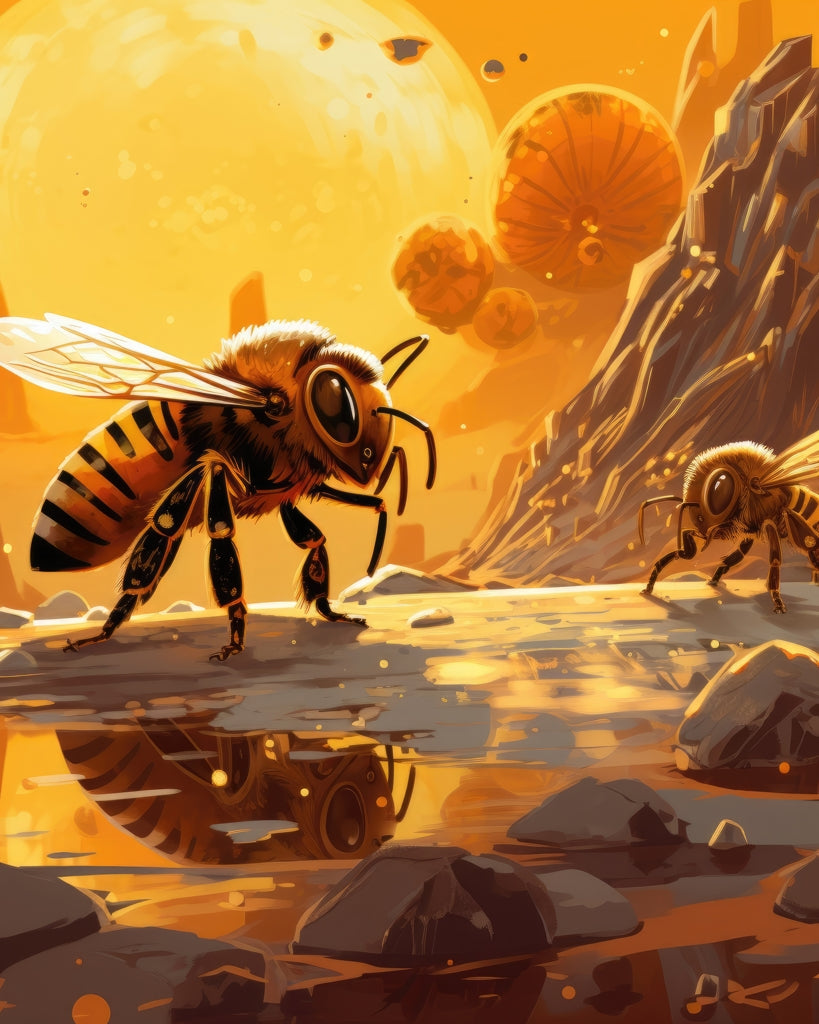 Bee world - Framed Canvas - Print on demand