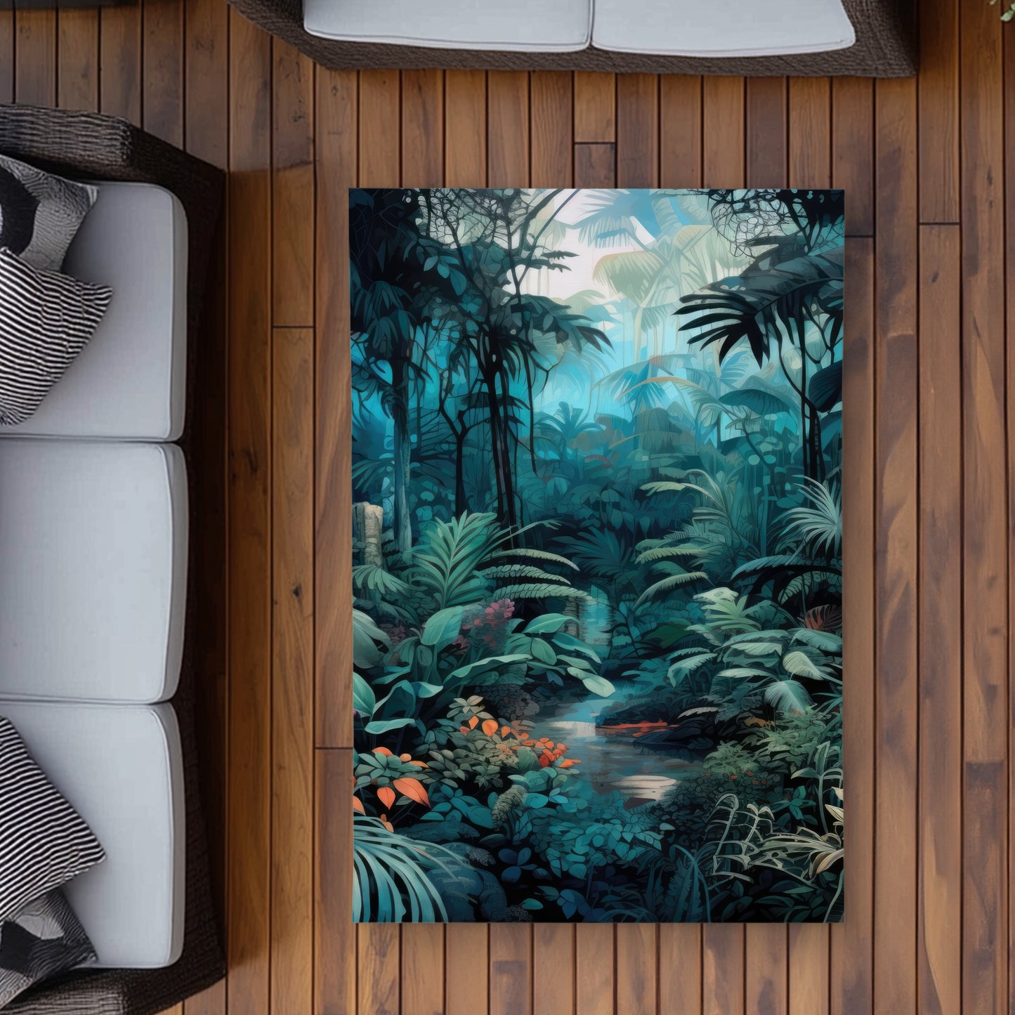 Deep in the jungle - Blue Outdoor Area Rug for Home Decor