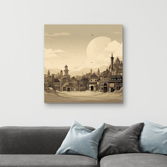 Desert Town Gray Canvas - Stylish Home Decor Artwork