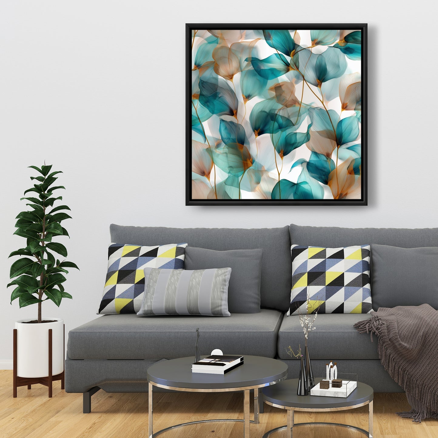 Teal and Brown Turquoise Framed Canvas for Home Decor