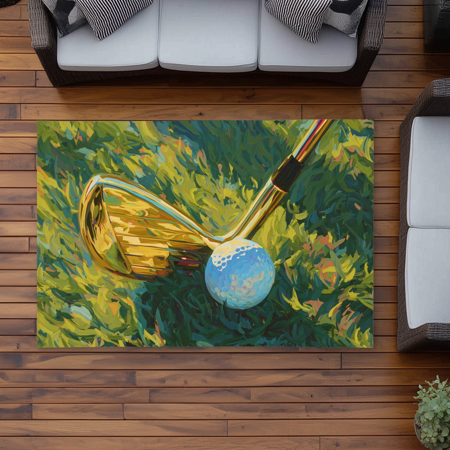 Golden Club | Man Cave Abstract Outdoor Area Rug for Home Decor