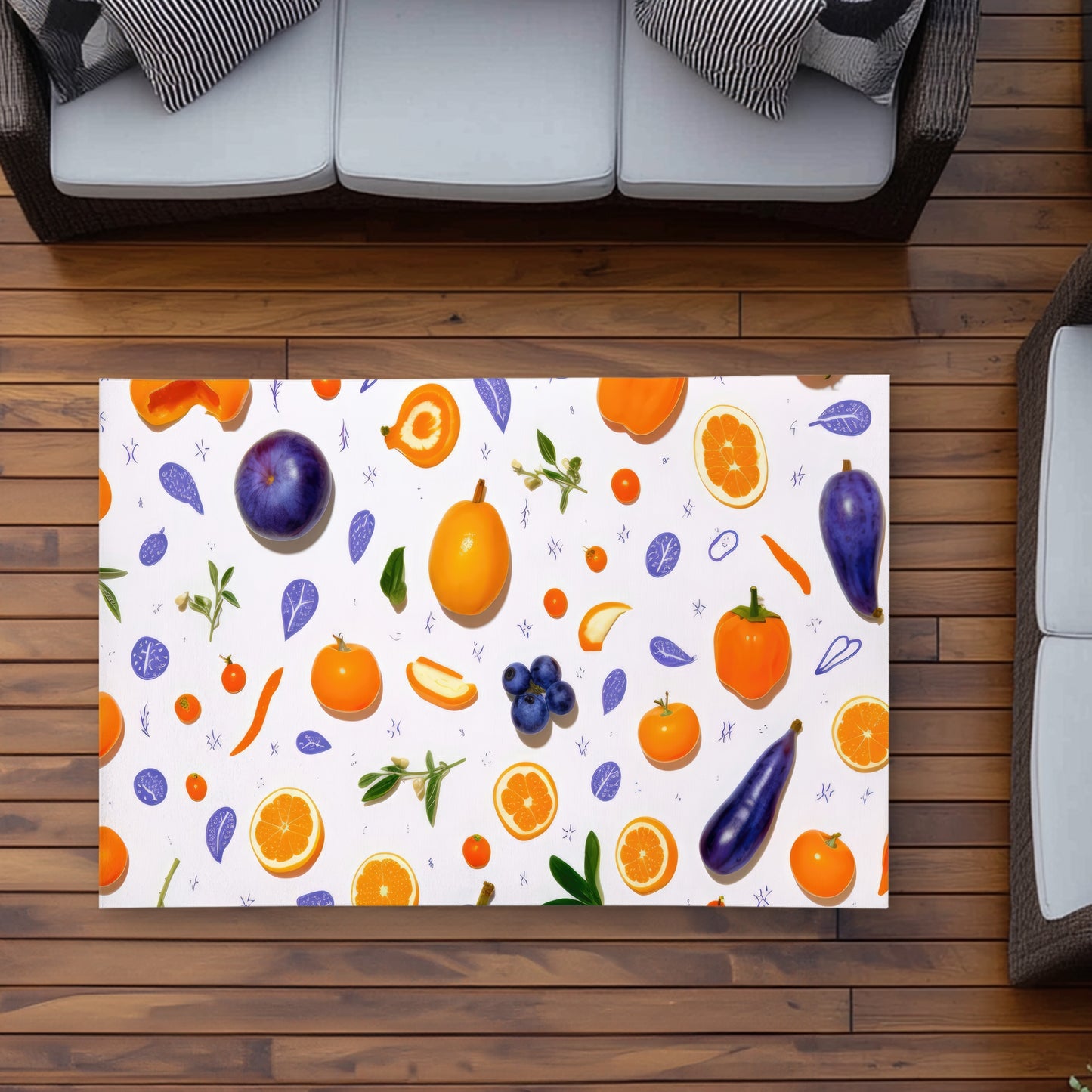 Orange and Purple Outdoor Area Rug - White Home Decor Accent