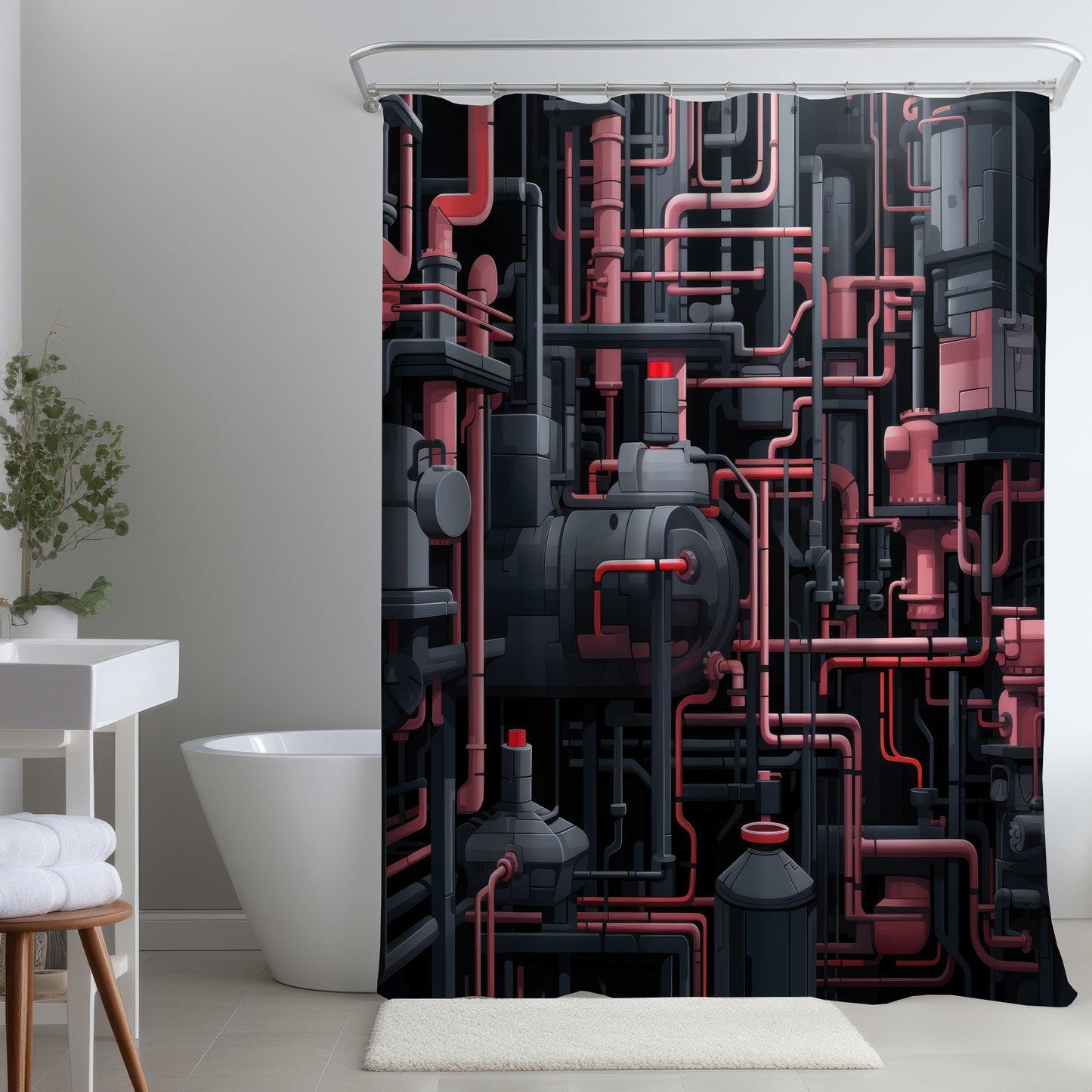 Dark pipes Red Shower Curtain for Stylish Home Decor