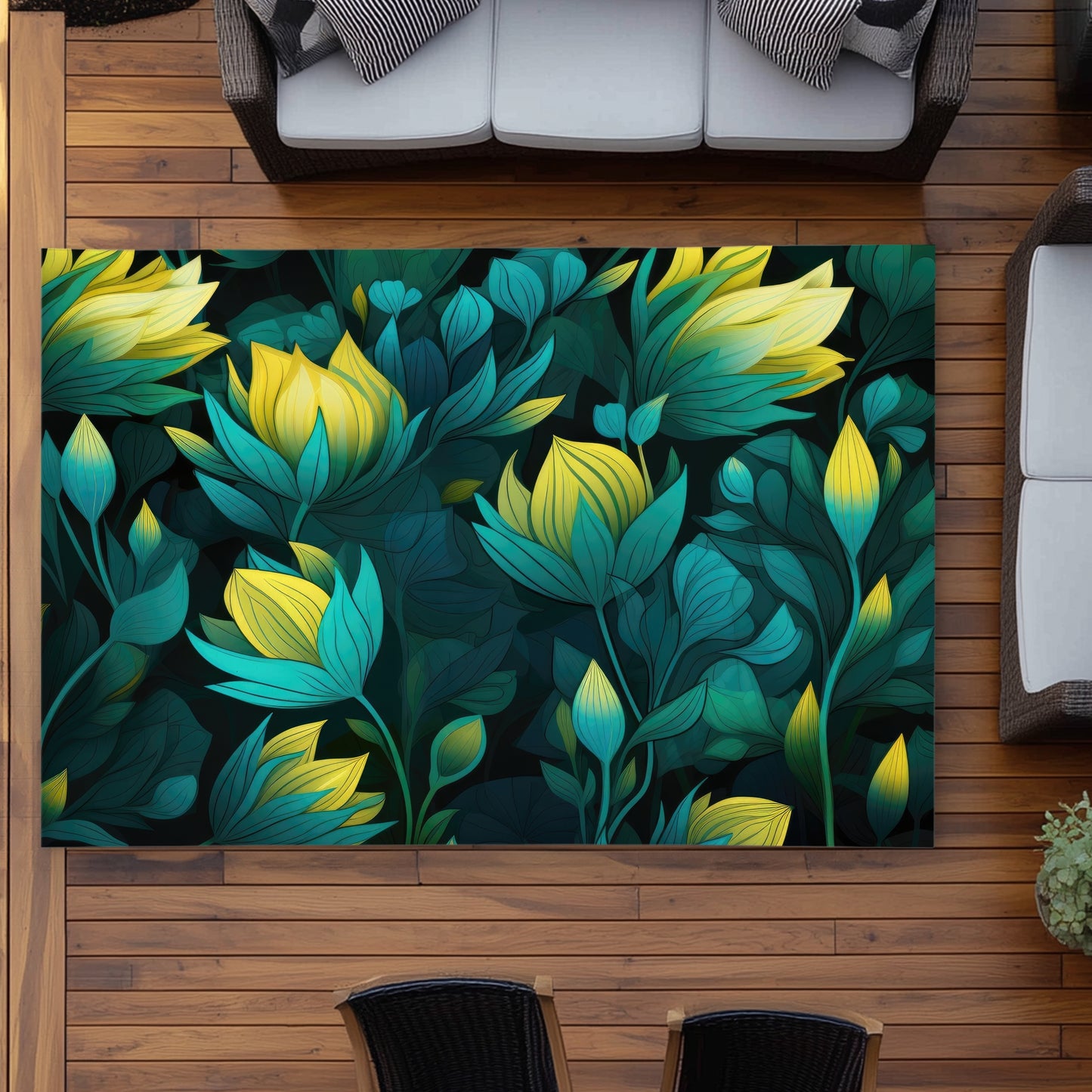 Intense Bloom Green Outdoor Area Rug for Home Decor | Stylish